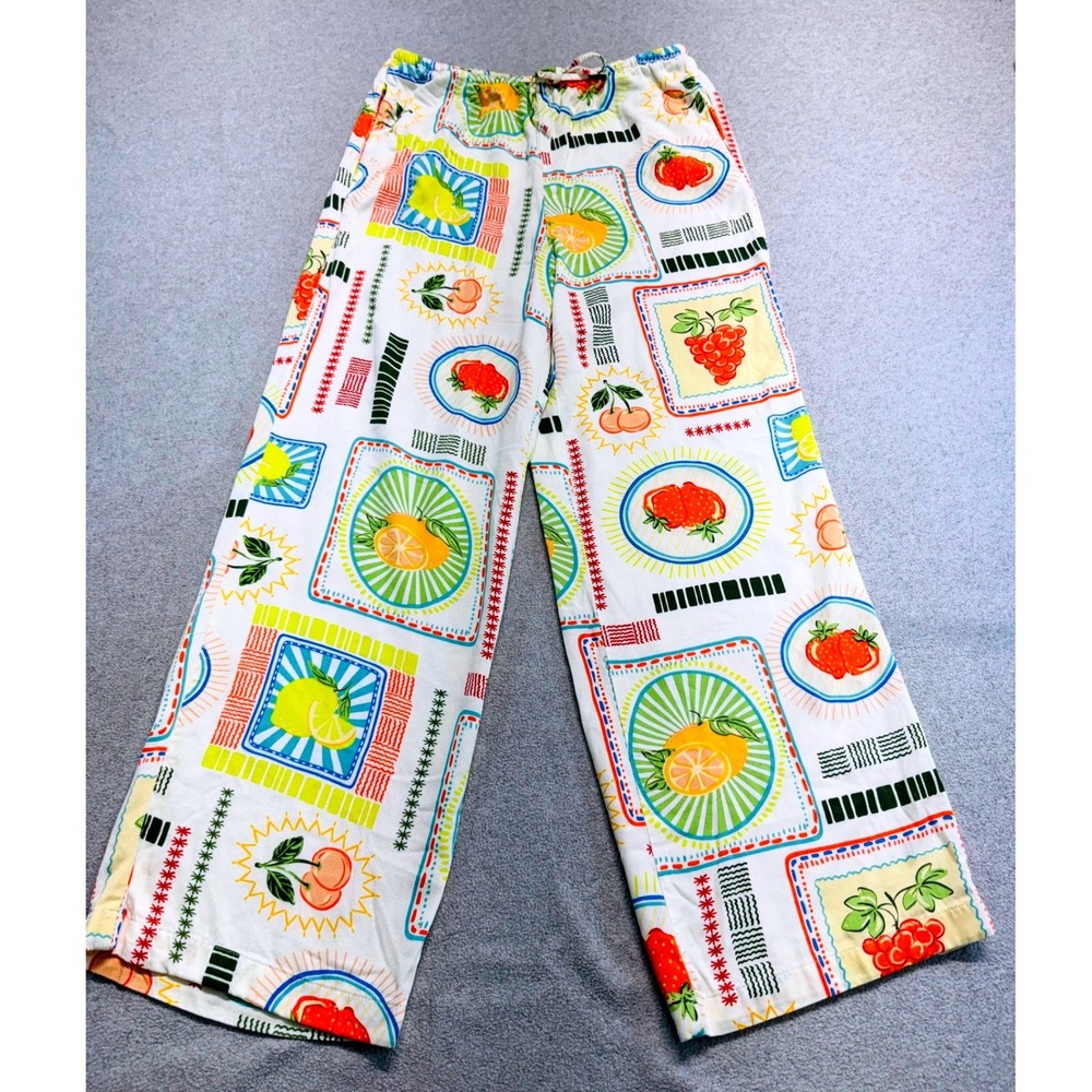 Sincerely Jules Womens M Farmers Market Fruit Print Wide Leg Ankle Pants Boho